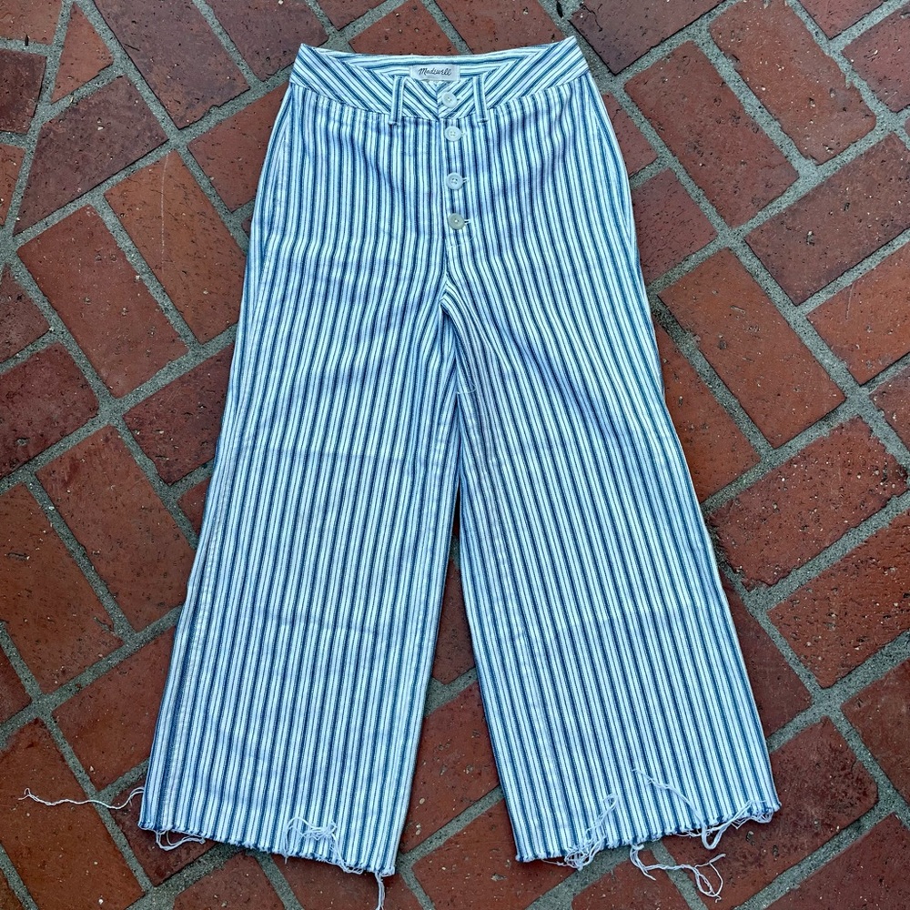 Madewell Pinstripe Cropped Jeans with Frayed Hems